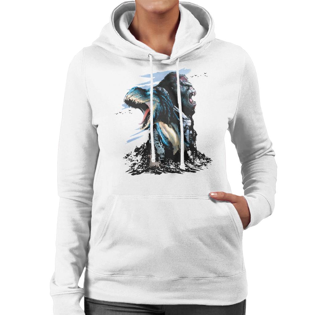 King Kong Vs T Rex Character Heads Women's Hooded Sweatshirt-ALL + EVERY