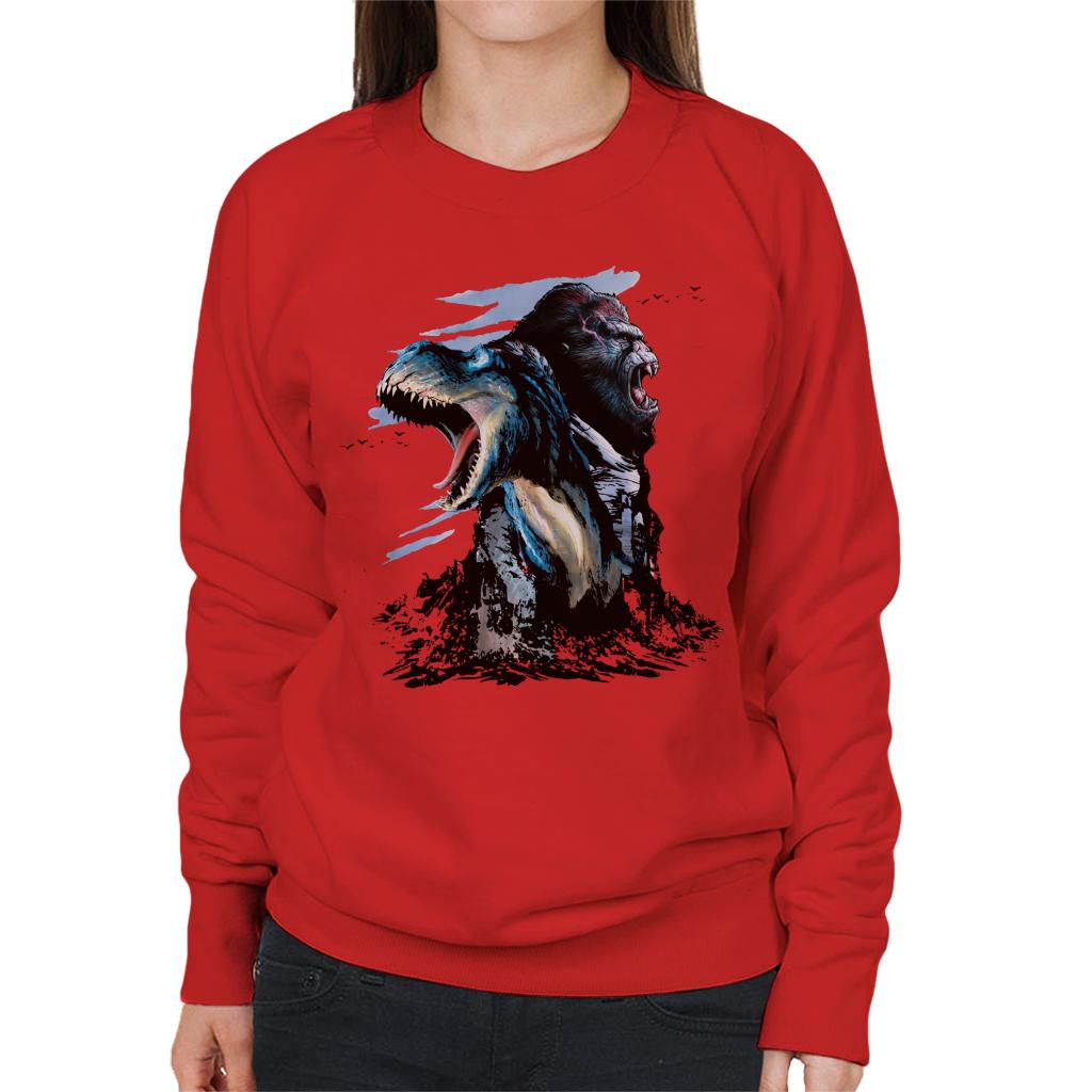 King Kong Vs T Rex Character Heads Women's Sweatshirt-ALL + EVERY