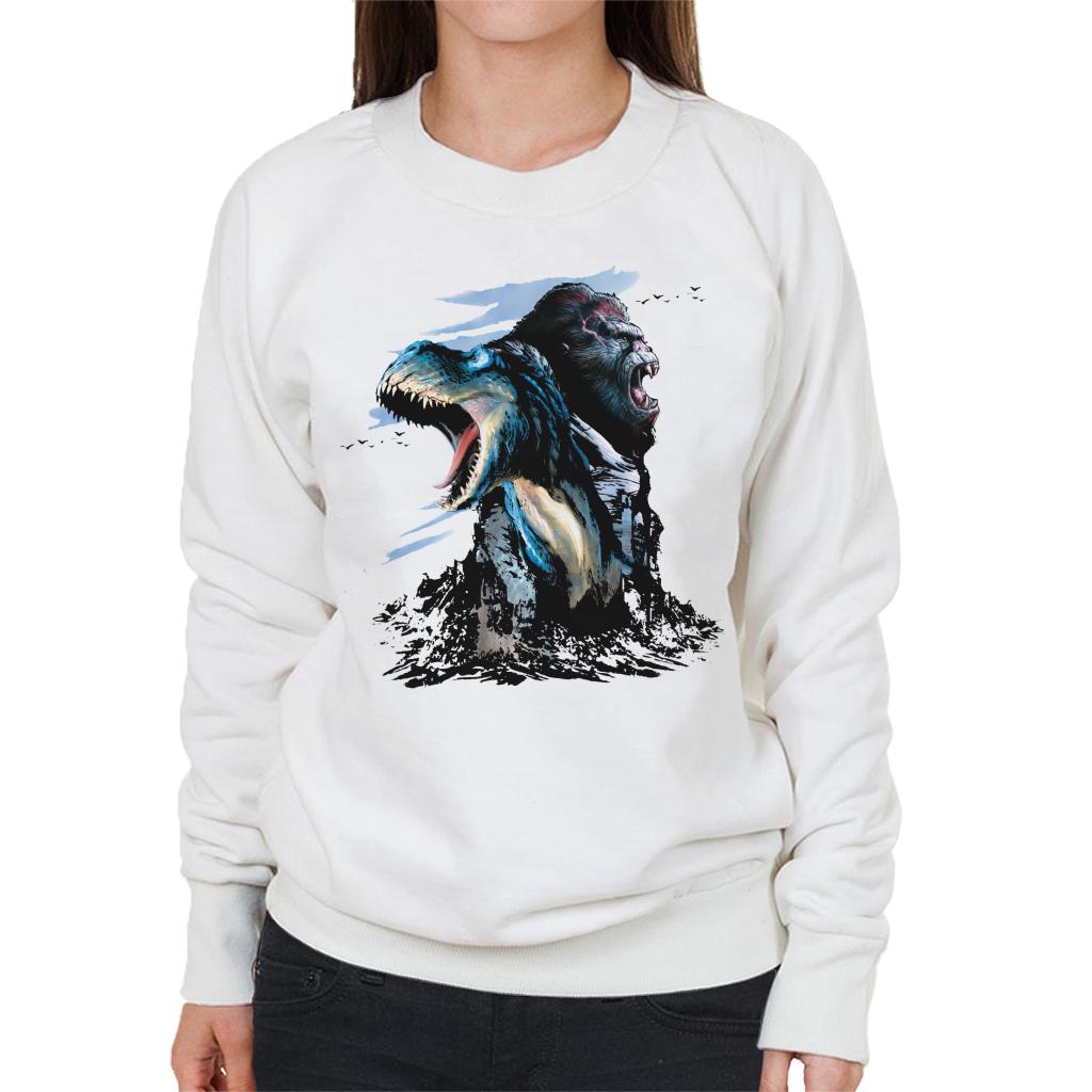 King Kong Vs T Rex Character Heads Women's Sweatshirt-ALL + EVERY