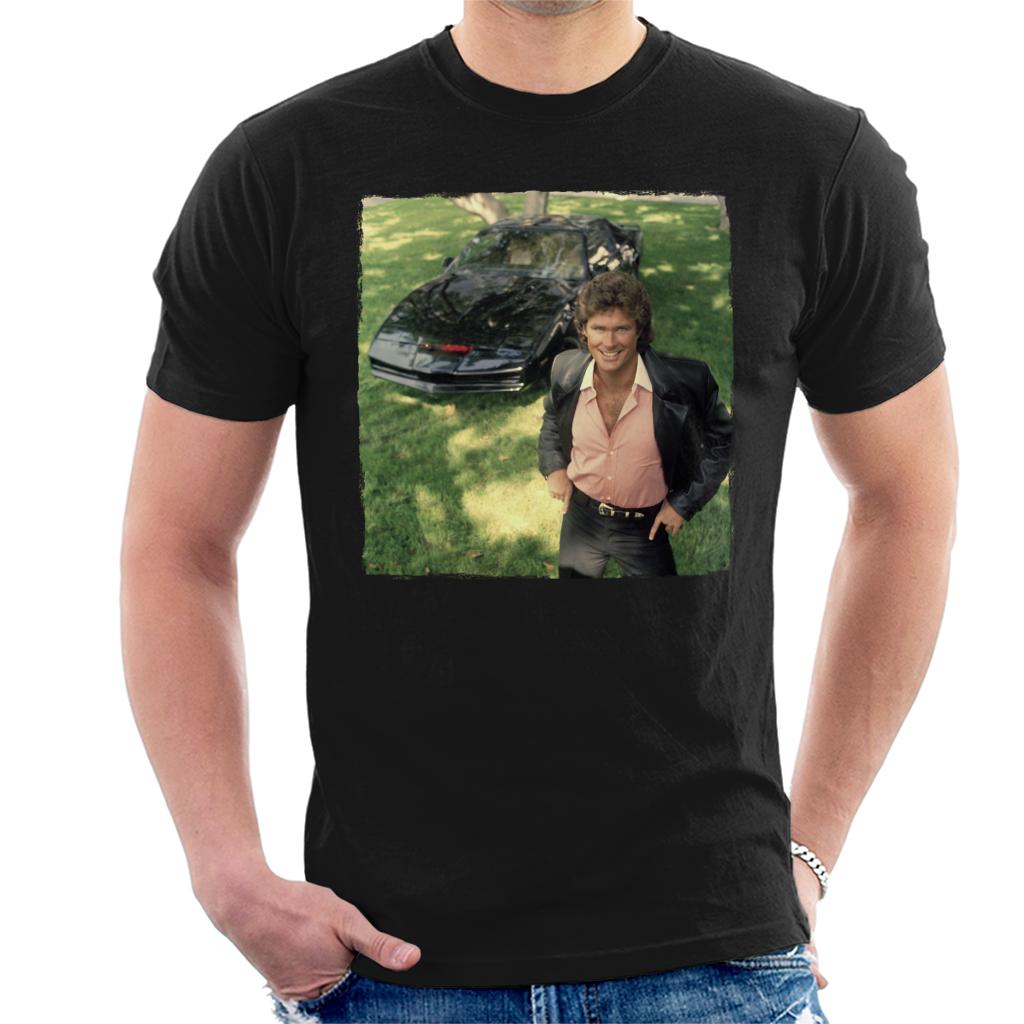 Knight Rider Michael Knight Smiling With KITT Men's T-Shirt-ALL + EVERY