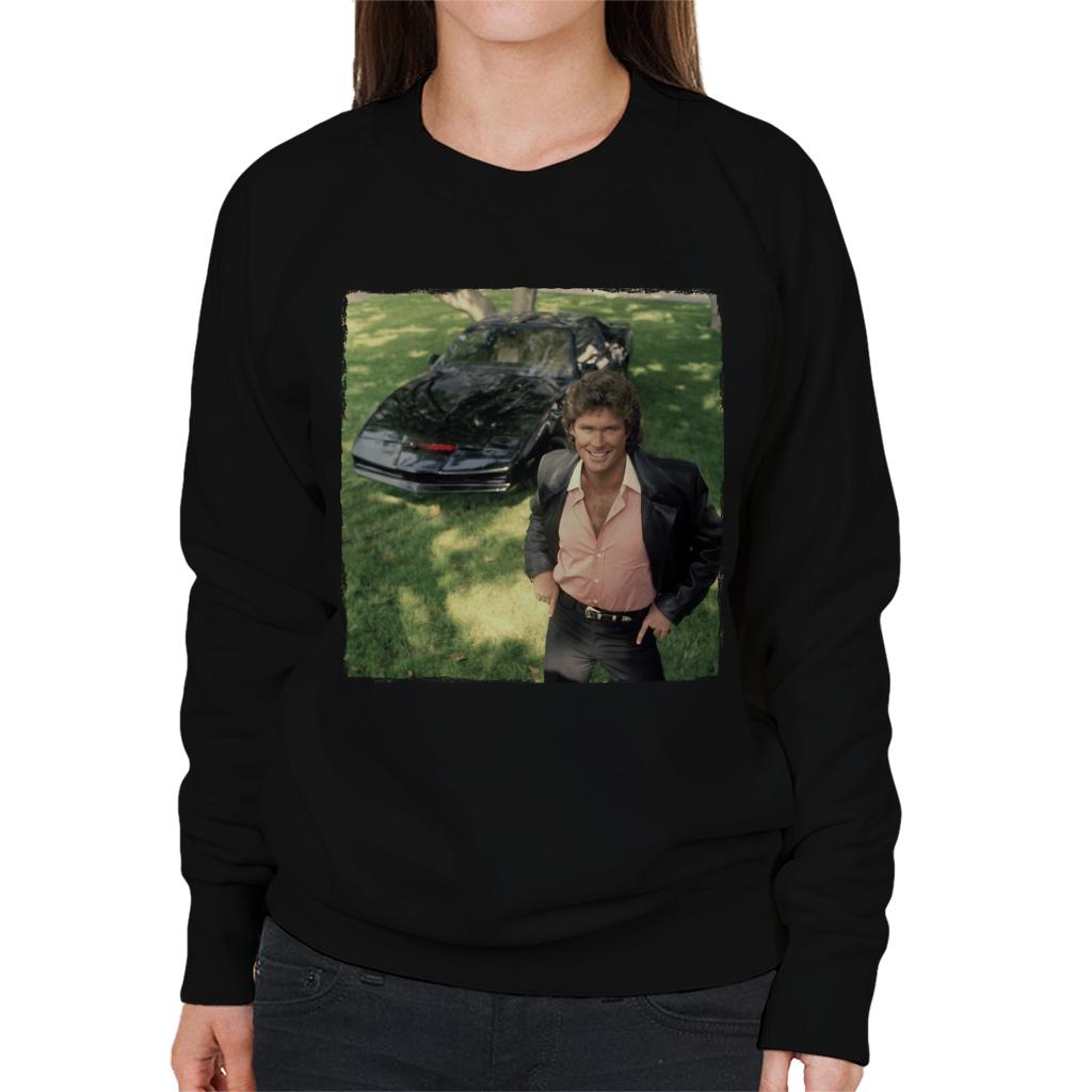 Knight Rider Michael Knight Smiling With KITT Women's Sweatshirt-ALL + EVERY