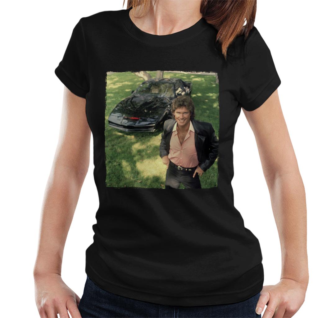 Knight Rider Michael Knight Smiling With KITT Women's T-Shirt-ALL + EVERY