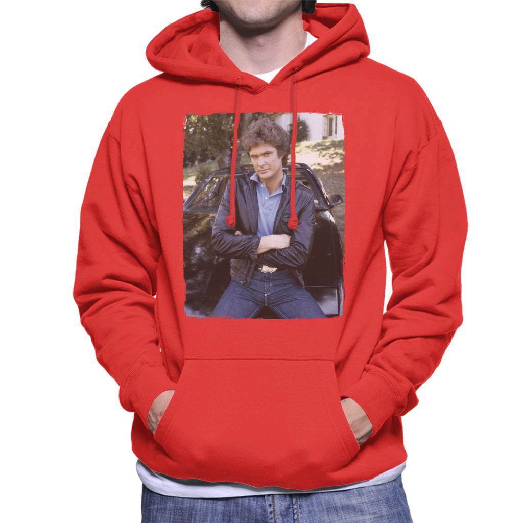 Knight Rider Michael Knight Leaning On KITT Men's Hooded Sweatshirt-ALL + EVERY