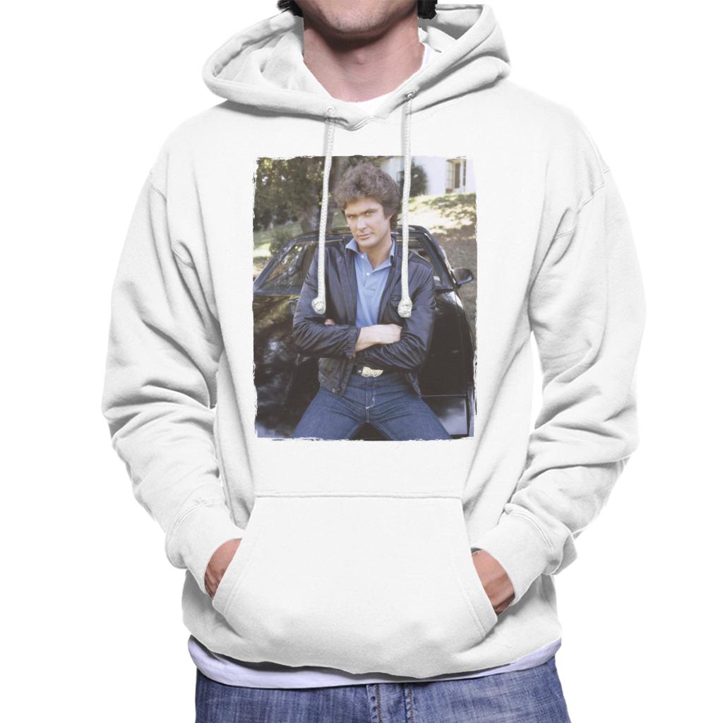 Knight Rider Michael Knight Leaning On KITT Men's Hooded Sweatshirt-ALL + EVERY