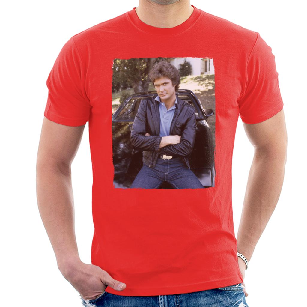 Knight Rider Michael Knight Leaning On KITT Men's T-Shirt-ALL + EVERY