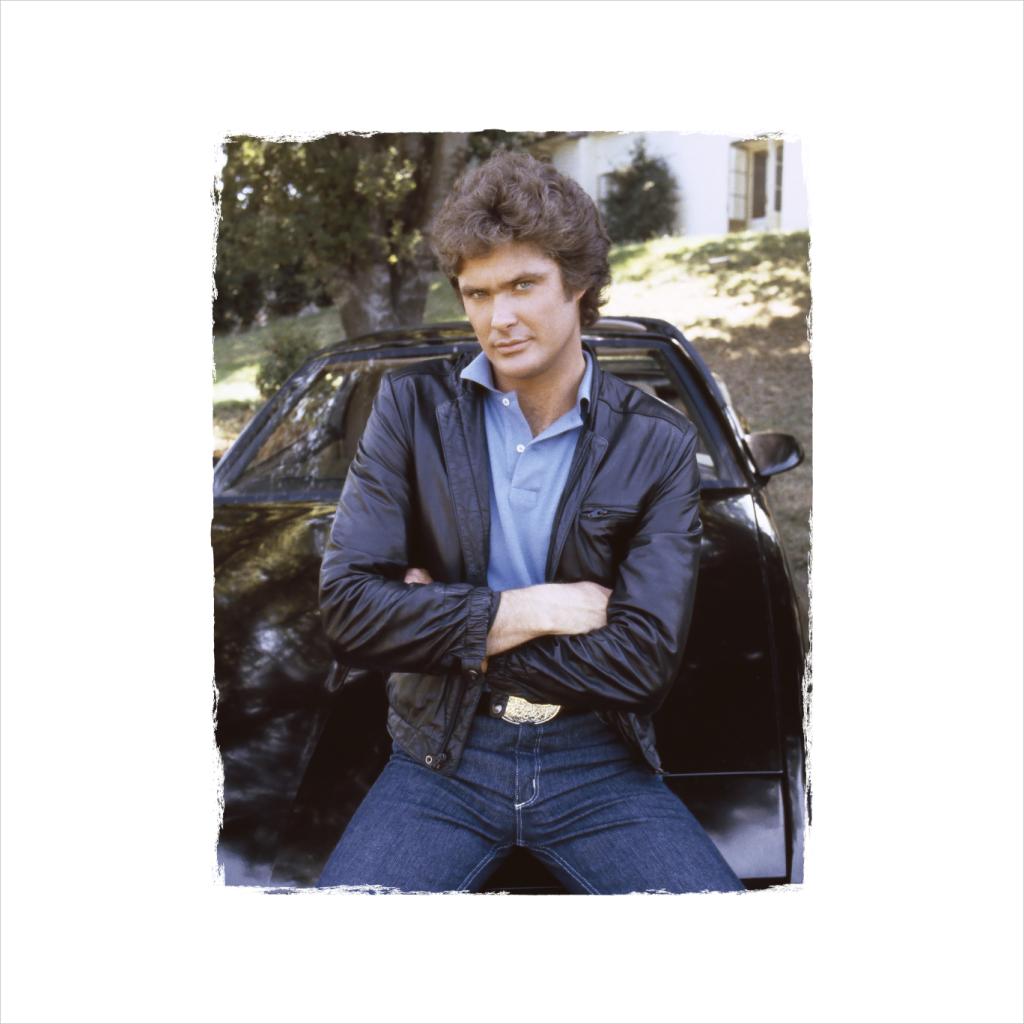 Knight Rider Michael Knight Leaning On KITT Men's T-Shirt-ALL + EVERY