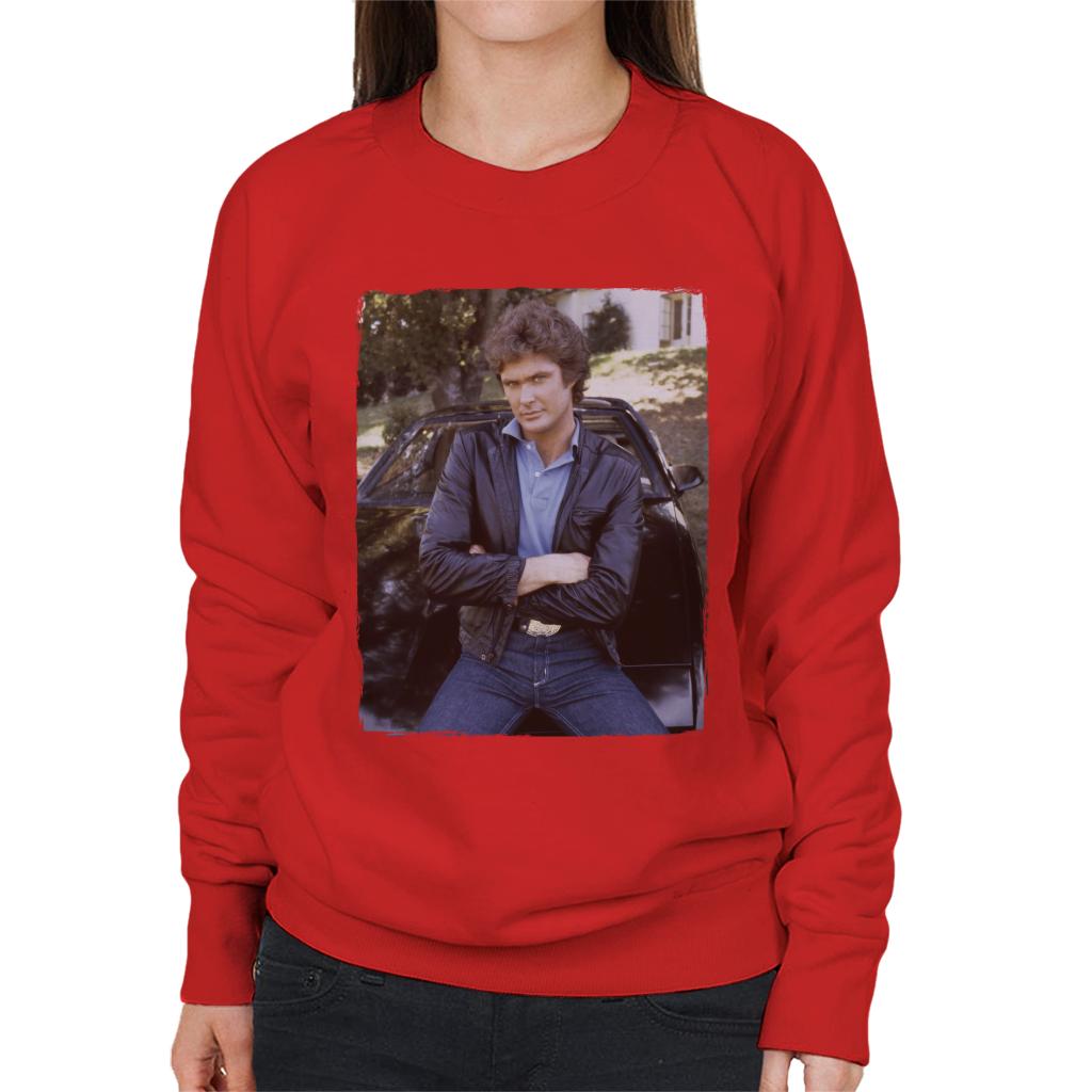 Knight Rider Michael Knight Leaning On KITT Women's Sweatshirt-ALL + EVERY