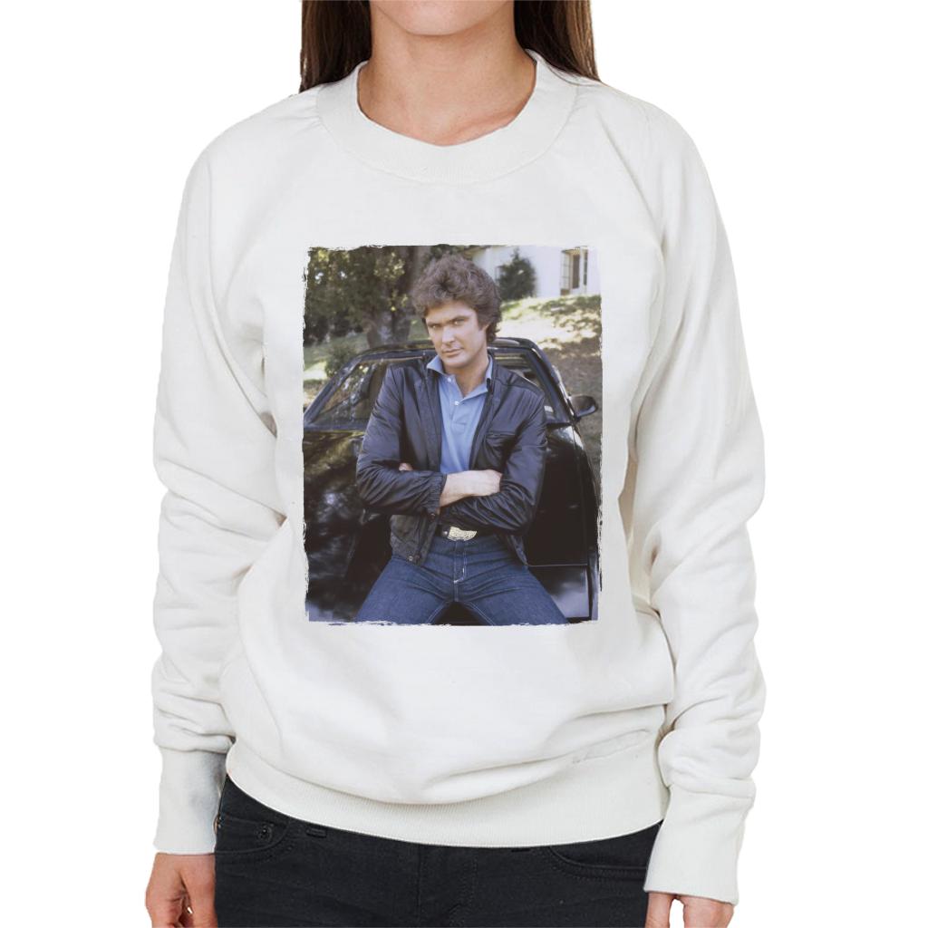 Knight Rider Michael Knight Leaning On KITT Women's Sweatshirt-ALL + EVERY