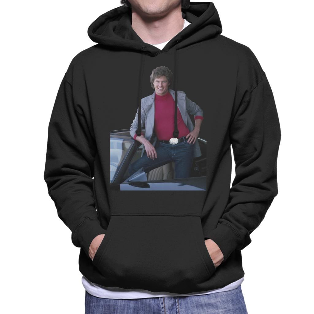 Knight Rider Michael Knight Posing In KITT Men's Hooded Sweatshirt-ALL + EVERY