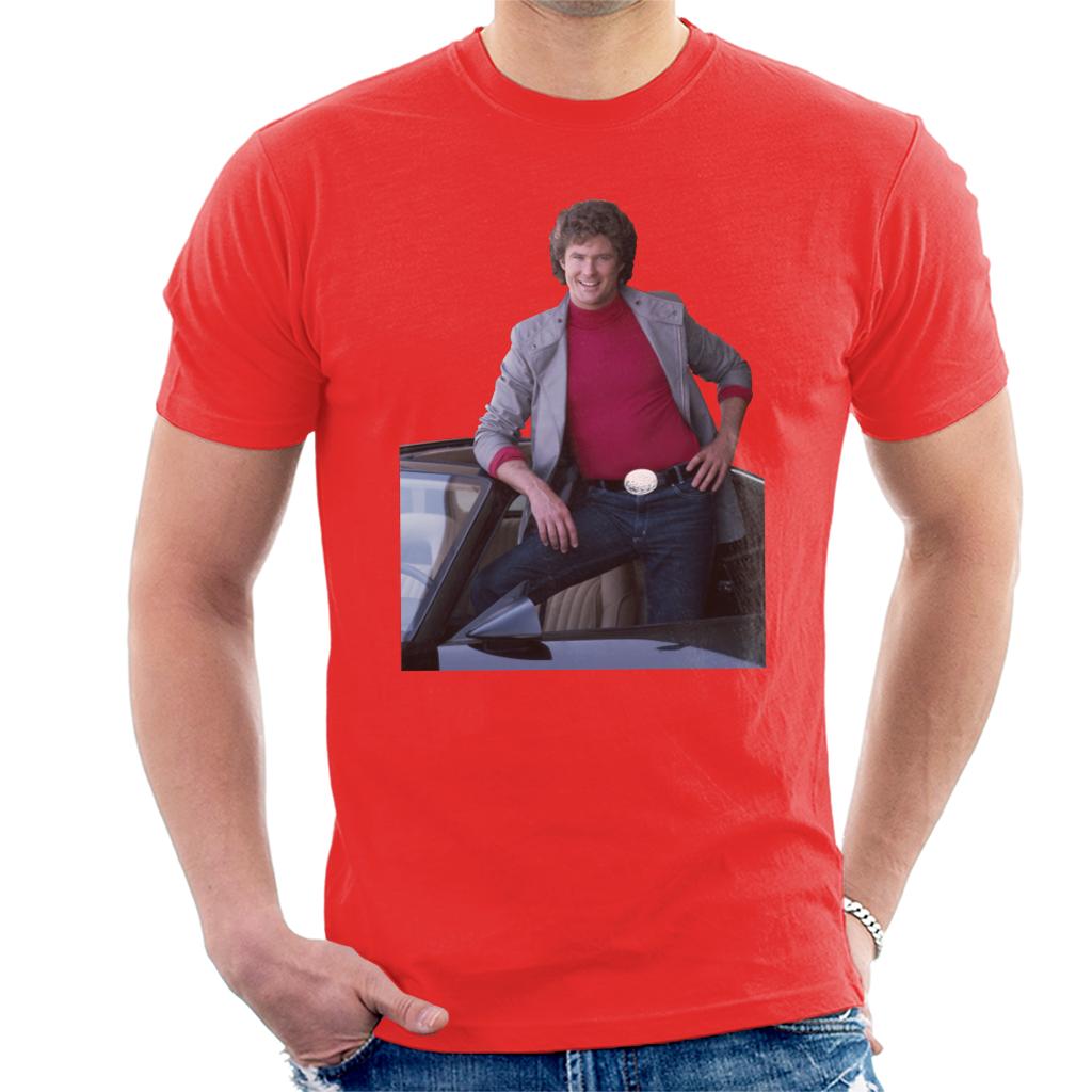 Knight Rider Michael Knight Posing In KITT Men's T-Shirt-ALL + EVERY