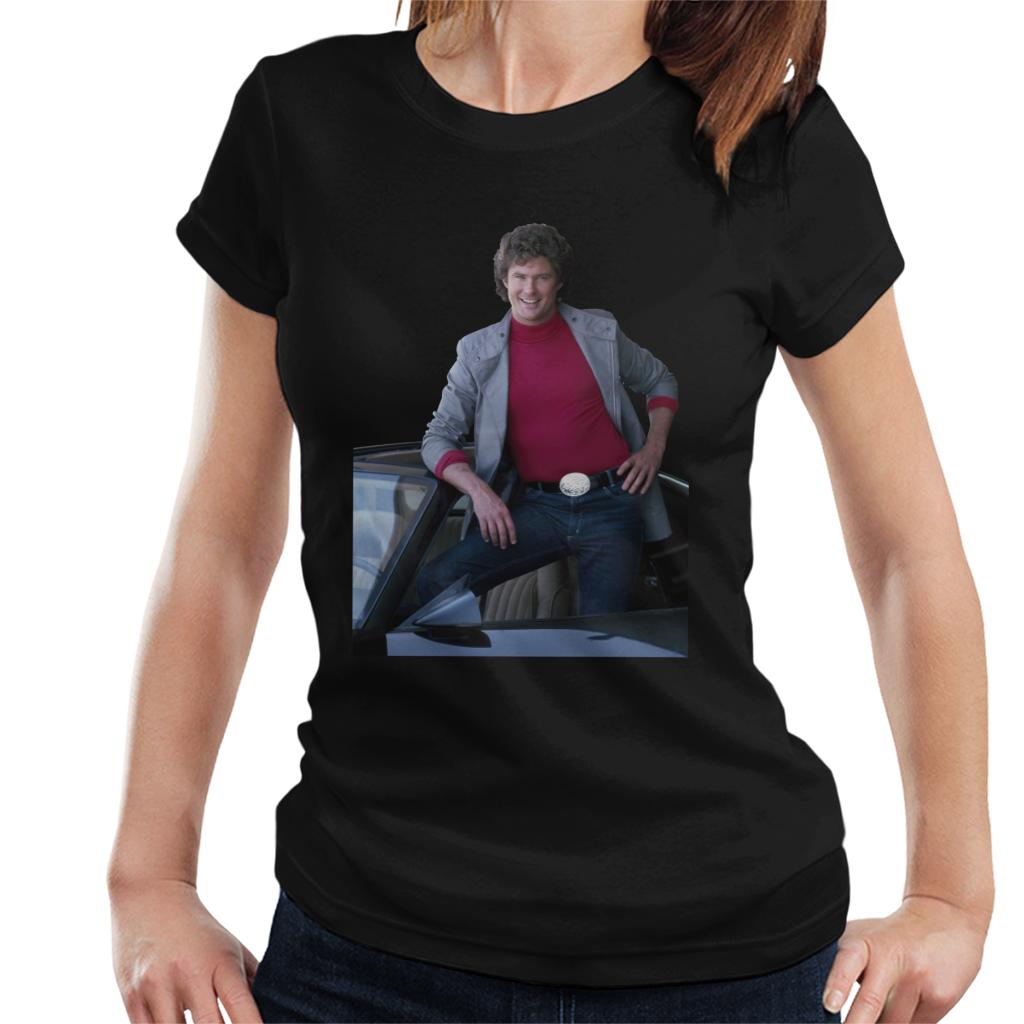 Knight Rider Michael Knight Posing In KITT Women's T-Shirt-ALL + EVERY