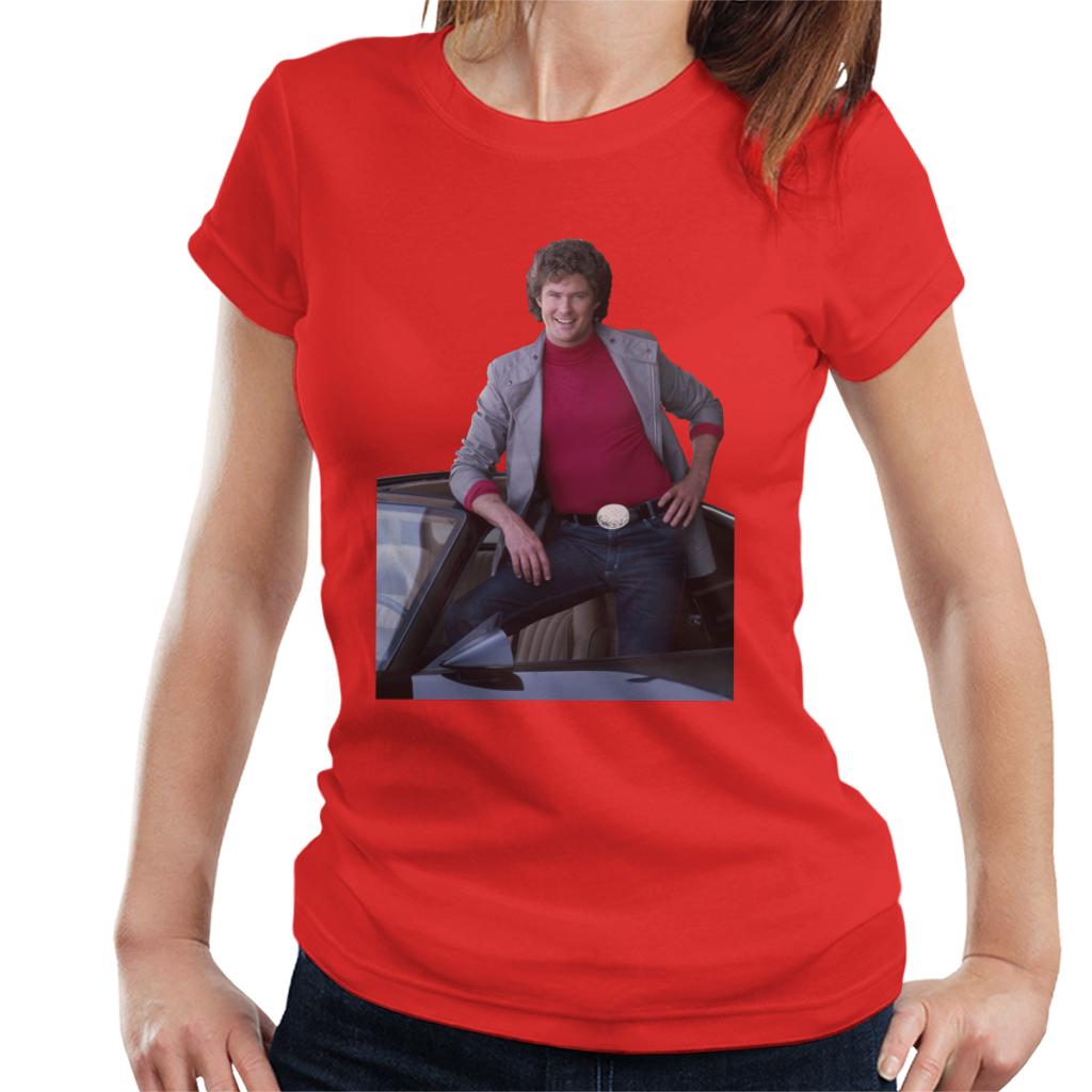 Knight Rider Michael Knight Posing In KITT Women's T-Shirt-ALL + EVERY