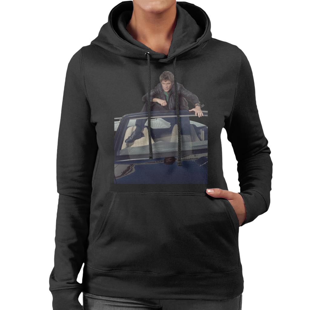 Knight Rider Michael Knight Sitting In KITT Women's Hooded Sweatshirt-ALL + EVERY