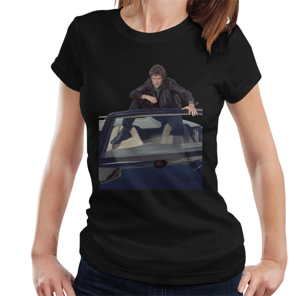 Knight Rider Michael Knight Sitting In KITT Women's T-Shirt-ALL + EVERY