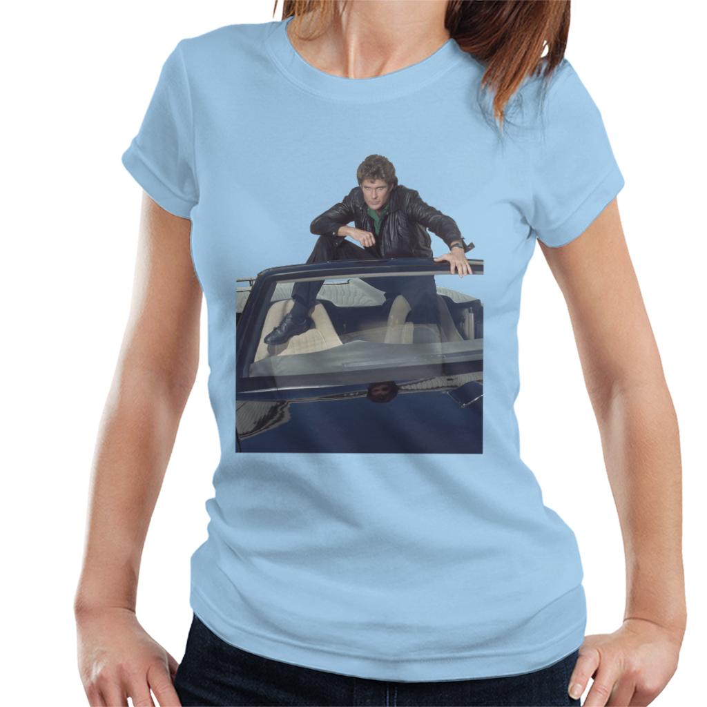 Knight Rider Michael Knight Sitting In KITT Women's T-Shirt-ALL + EVERY