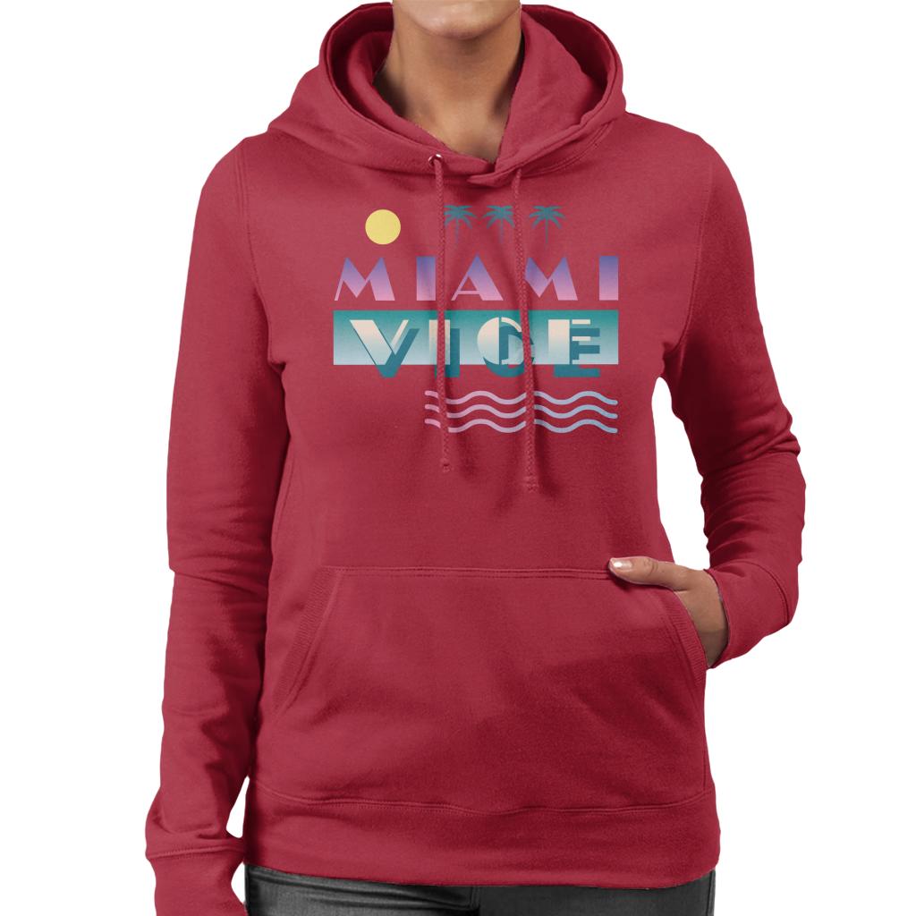 Miami Vice Logo With Sun And Palm Trees Women's Hooded Sweatshirt-ALL + EVERY