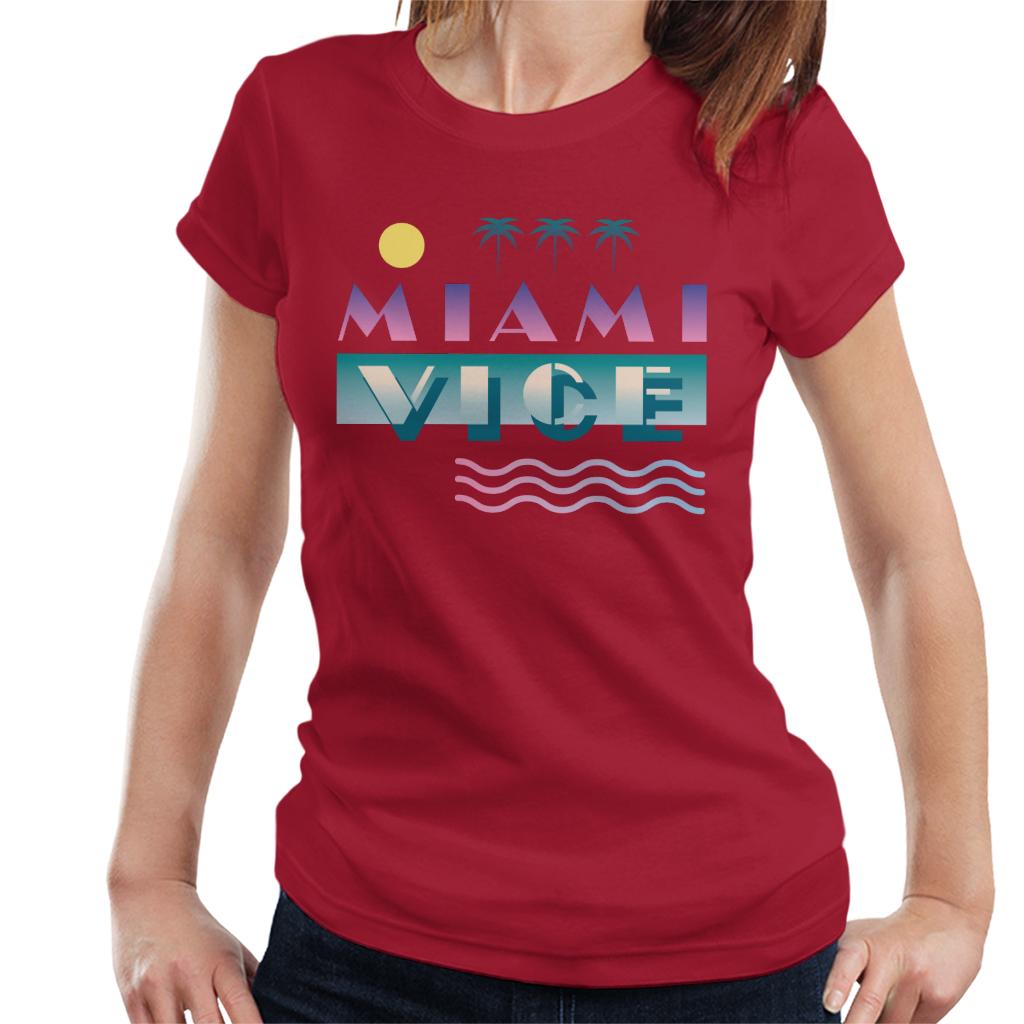 Miami Vice Logo With Sun And Palm Trees Women's T-Shirt-ALL + EVERY