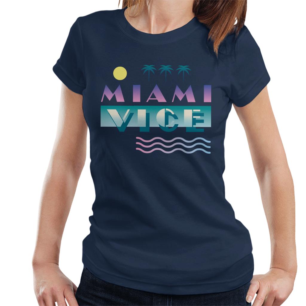 Miami Vice Logo With Sun And Palm Trees Women's T-Shirt-ALL + EVERY