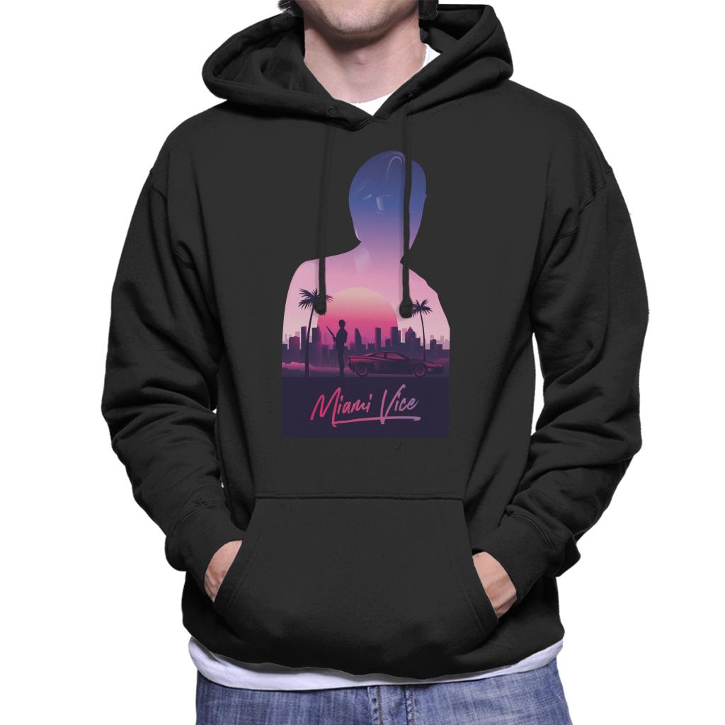 Miami Vice Sunset City Silhouette Men's Hooded Sweatshirt-ALL + EVERY