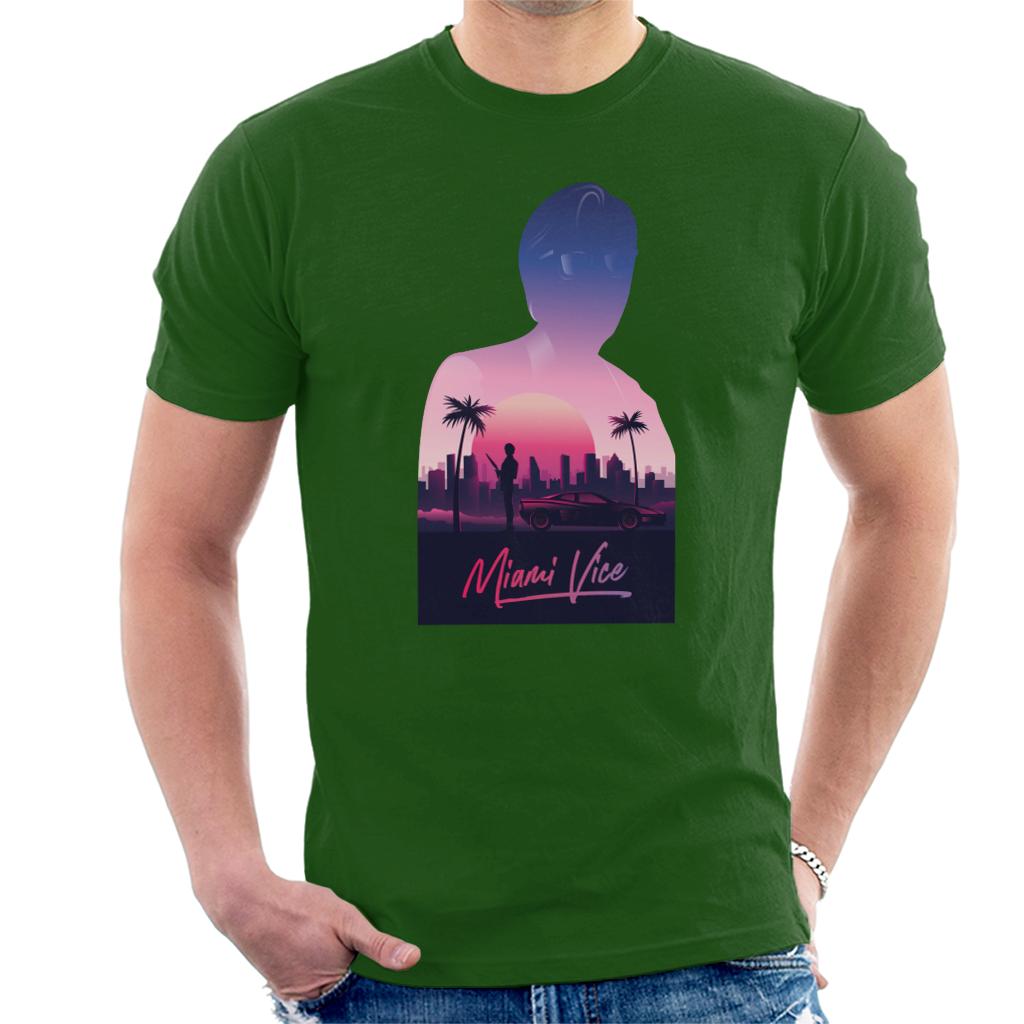 Miami Vice Sunset City Silhouette Men's T-Shirt-ALL + EVERY