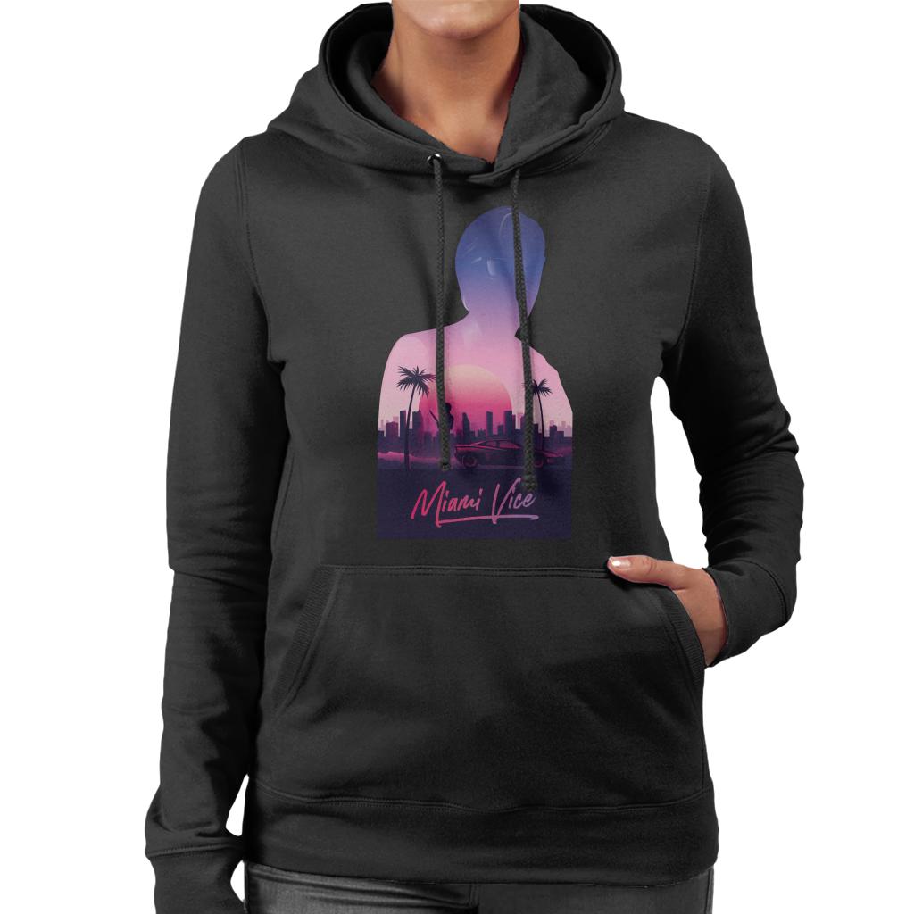 Miami Vice Sunset City Silhouette Women's Hooded Sweatshirt-ALL + EVERY