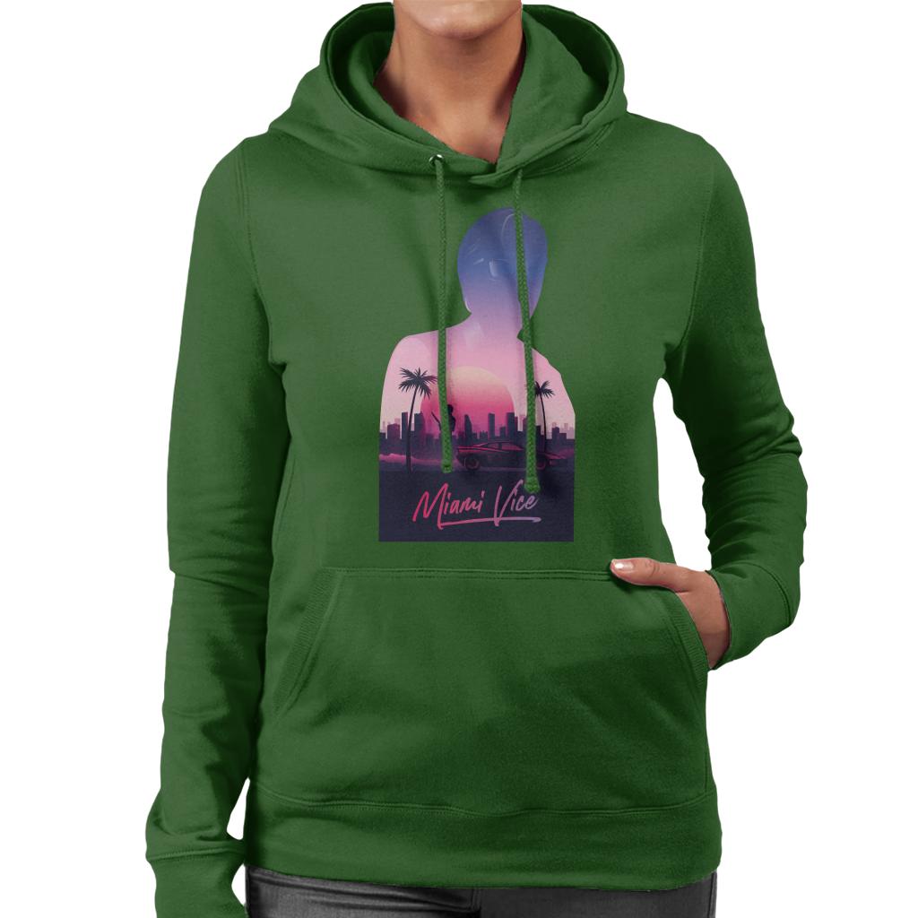 Miami Vice Sunset City Silhouette Women's Hooded Sweatshirt-ALL + EVERY
