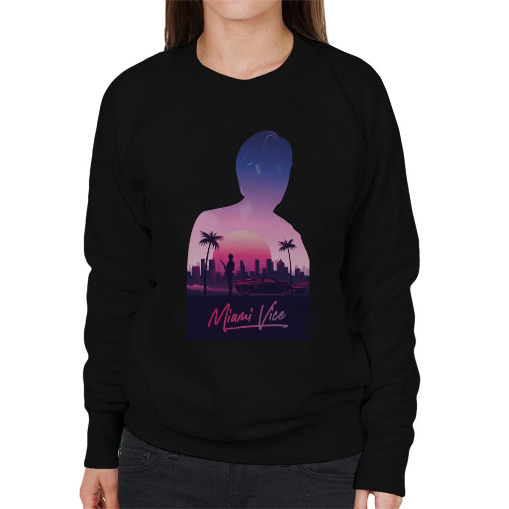 Miami Vice Sunset City Silhouette Women's Sweatshirt-ALL + EVERY