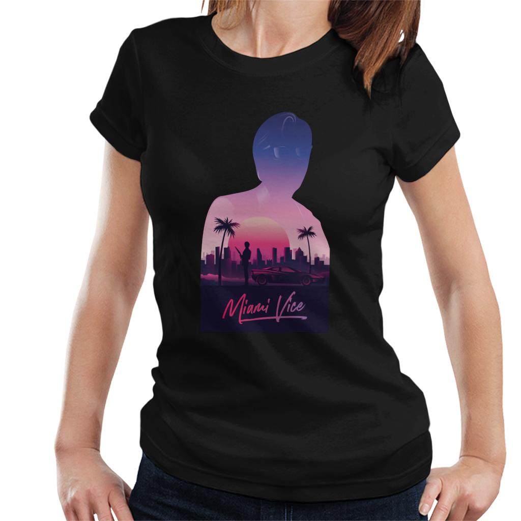 Miami Vice Sunset City Silhouette Women's T-Shirt-ALL + EVERY