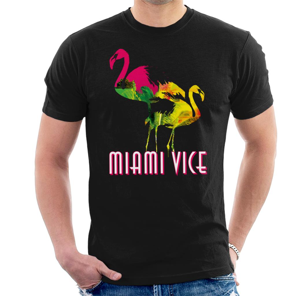 Miami Vice Flamingo Silhouette Men's T-Shirt-ALL + EVERY