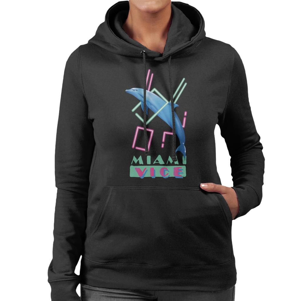 Miami Vice Dolphin Jump Women's Hooded Sweatshirt-ALL + EVERY