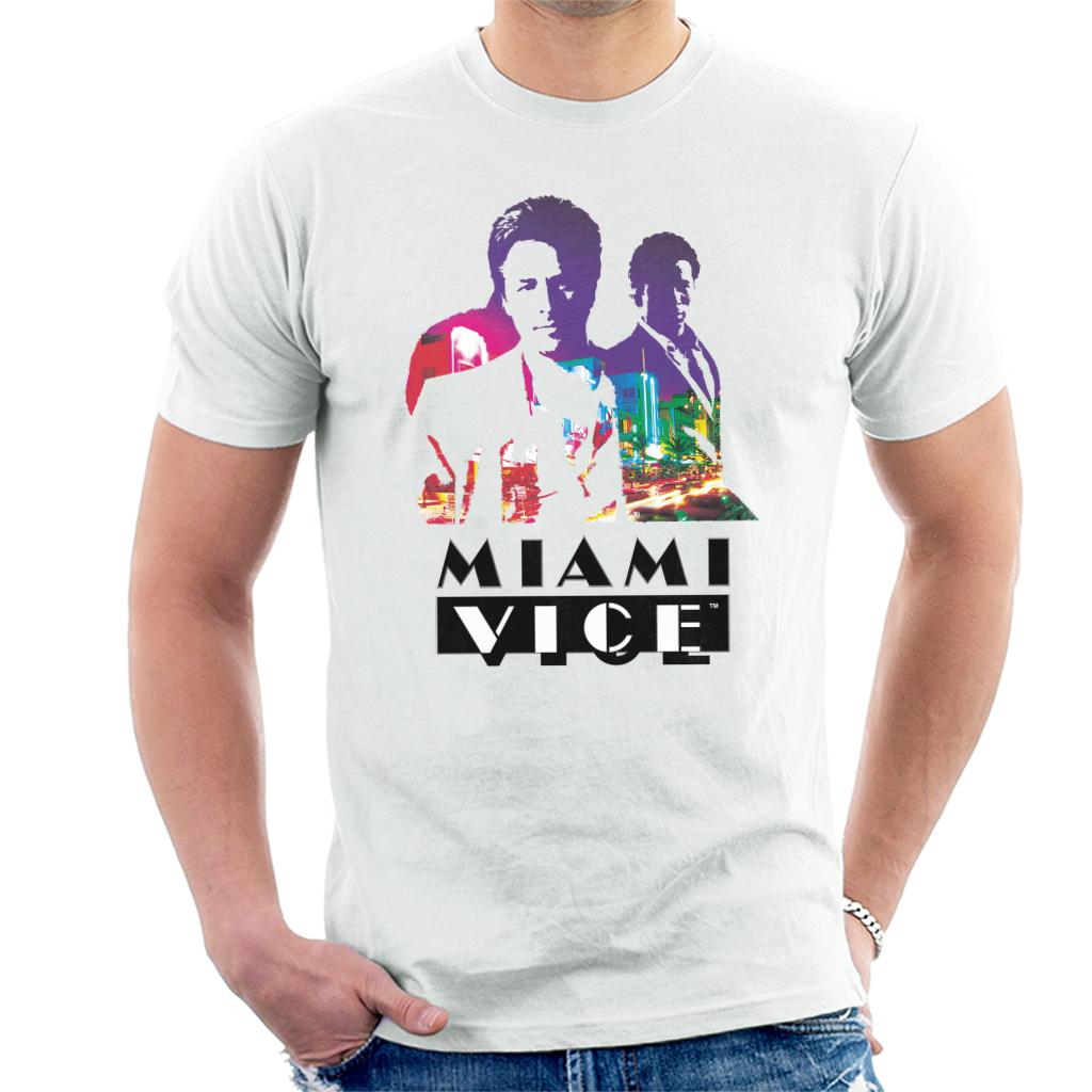 Miami Vice Sonny And Rico City Lights Silhouette Men's T-Shirt-ALL + EVERY