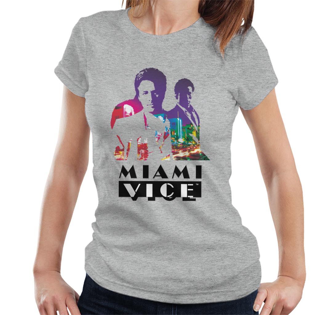 Miami Vice Sonny And Rico City Lights Silhouette Women's T-Shirt-ALL + EVERY