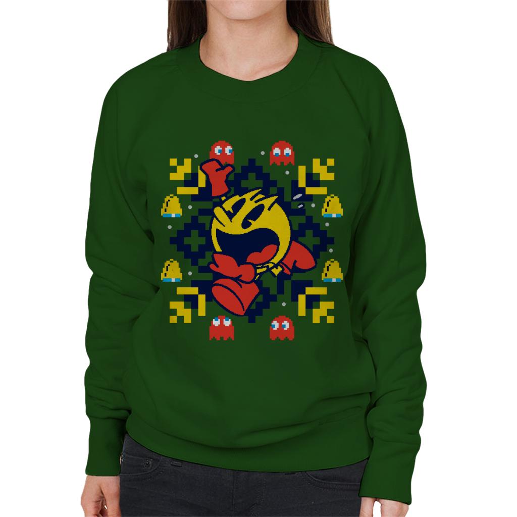 Pac-Man Christmas Snowflakes Running Women's Sweatshirt-ALL + EVERY