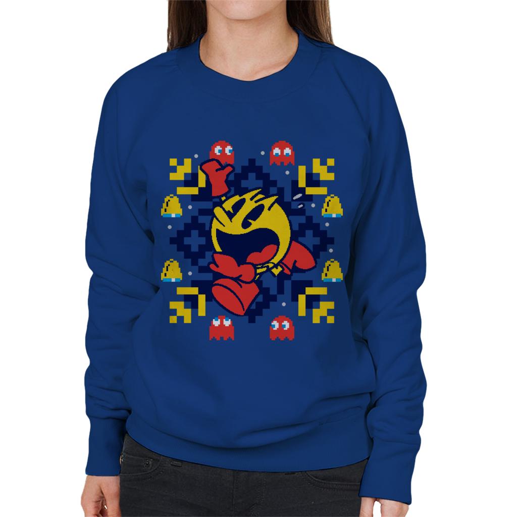 Pac-Man Christmas Snowflakes Running Women's Sweatshirt-ALL + EVERY