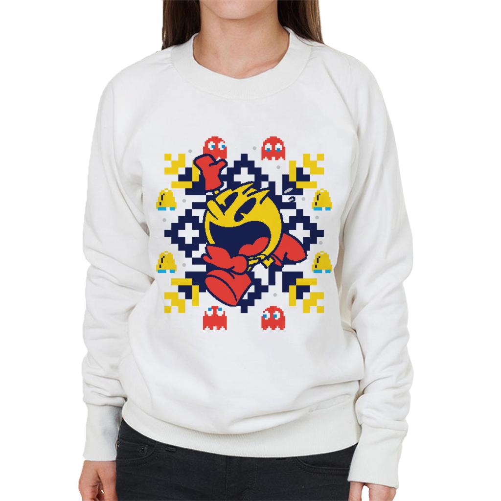 Pac-Man Christmas Snowflakes Running Women's Sweatshirt-ALL + EVERY