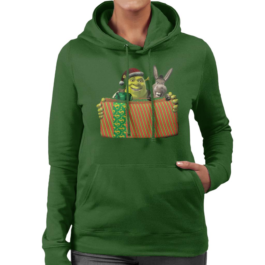 Shrek Christmas Shrek And Donkey Festive Box Women's Hooded Sweatshirt-ALL + EVERY