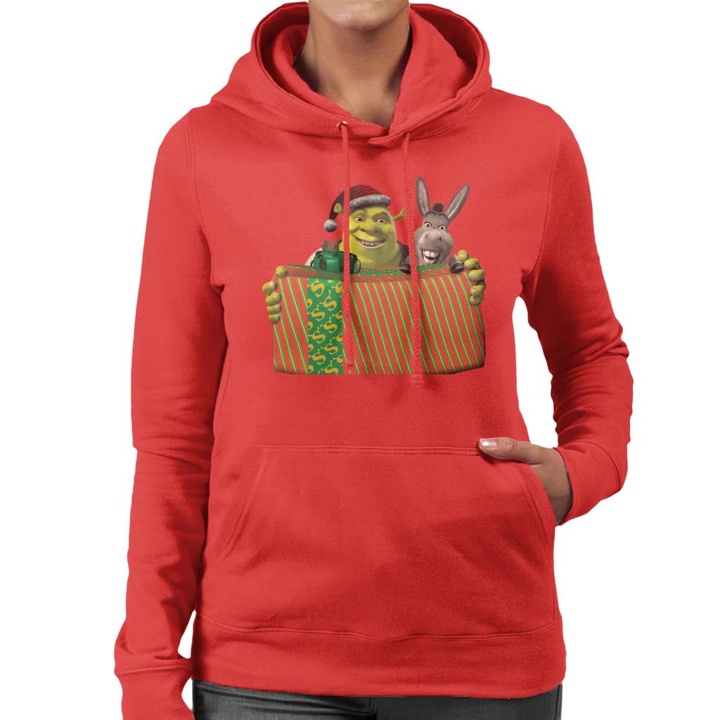 Shrek Christmas Shrek And Donkey Festive Box Women's Hooded Sweatshirt-ALL + EVERY