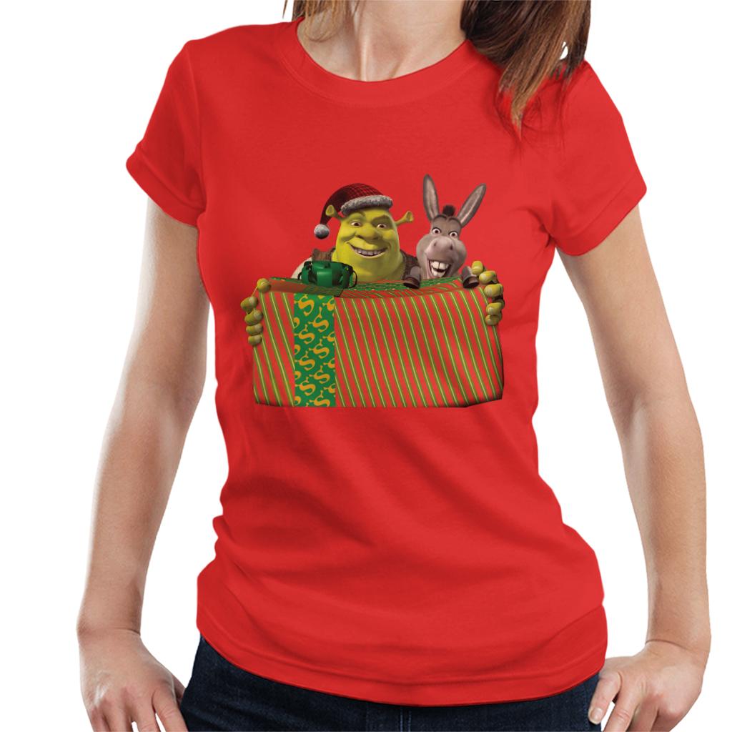 Shrek Christmas Shrek And Donkey Festive Box Women's T-Shirt-ALL + EVERY