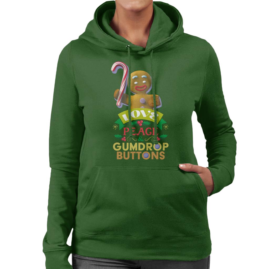 Shrek Christmas Gingerbread Man Love Peace Gumdrop Buttons Women's Hooded Sweatshirt-ALL + EVERY