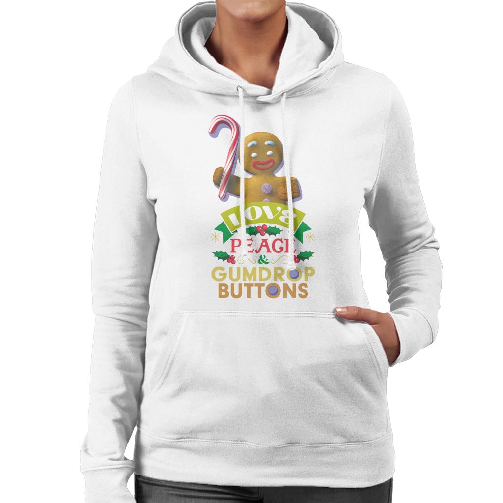 Shrek Christmas Gingerbread Man Love Peace Gumdrop Buttons Women's Hooded Sweatshirt-ALL + EVERY