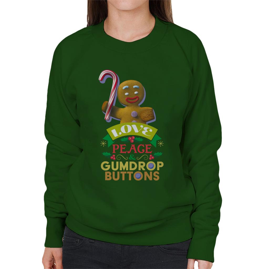 Shrek Christmas Gingerbread Man Love Peace Gumdrop Buttons Women's Sweatshirt-ALL + EVERY