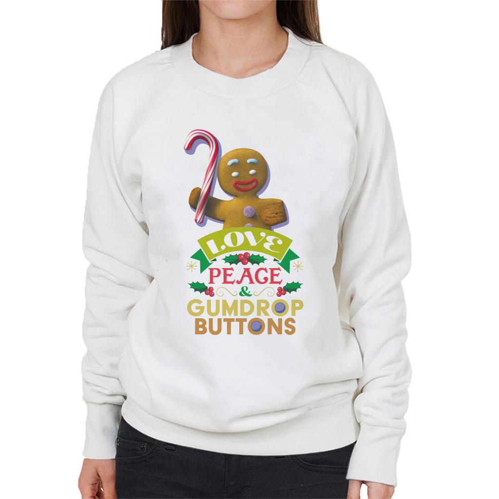 Shrek Christmas Gingerbread Man Love Peace Gumdrop Buttons Women's Sweatshirt-ALL + EVERY