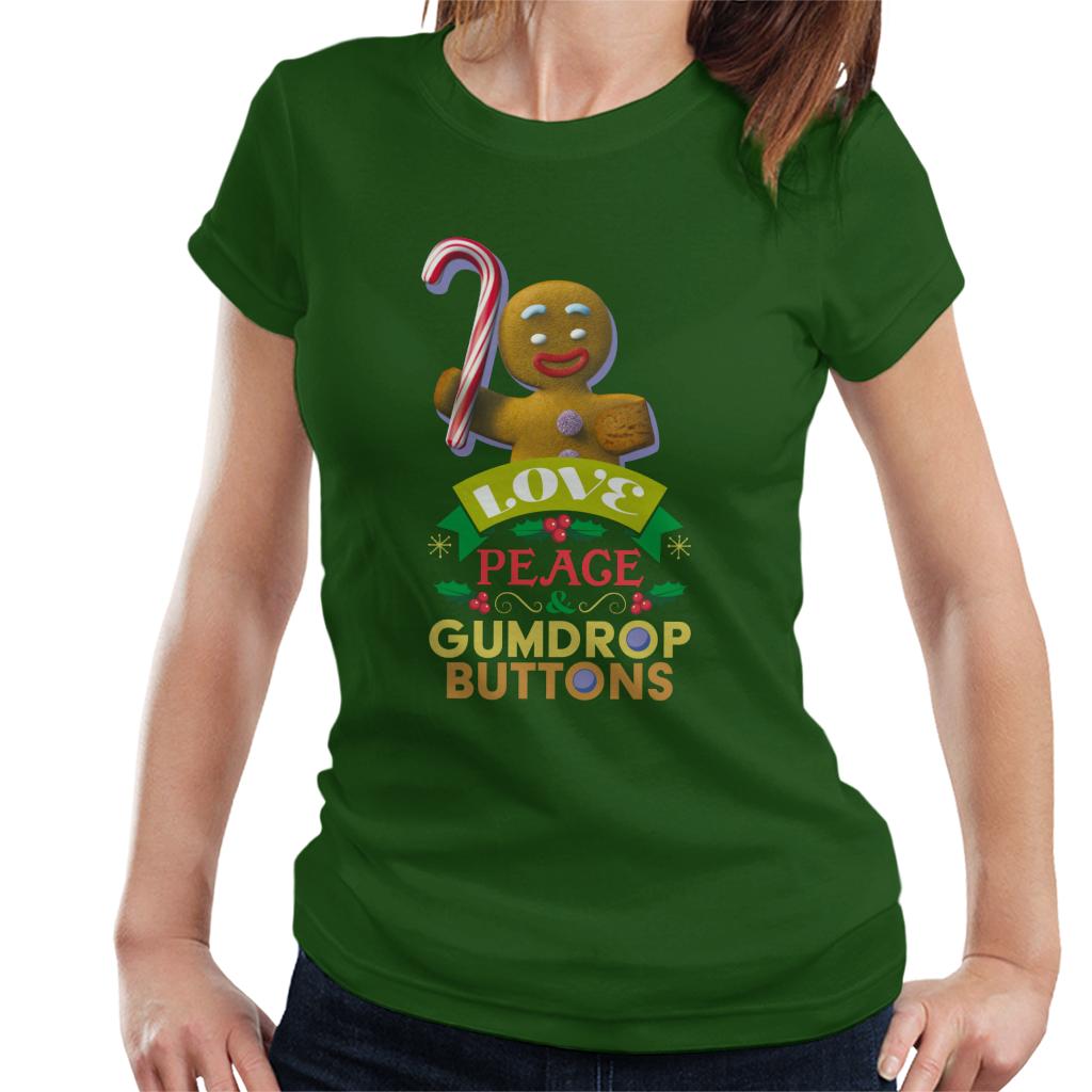 Shrek Christmas Gingerbread Man Love Peace Gumdrop Buttons Women's T-Shirt-ALL + EVERY