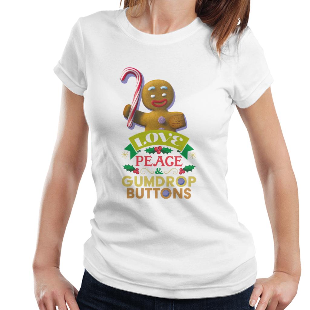 Shrek Christmas Gingerbread Man Love Peace Gumdrop Buttons Women's T-Shirt-ALL + EVERY