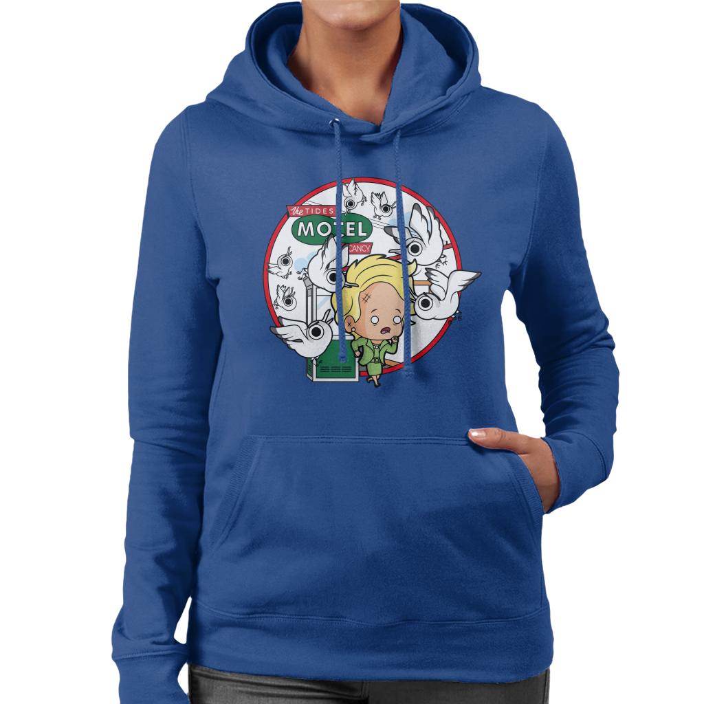 The Birds Cartoon The Tides Motel Scene Women's Hooded Sweatshirt-ALL + EVERY