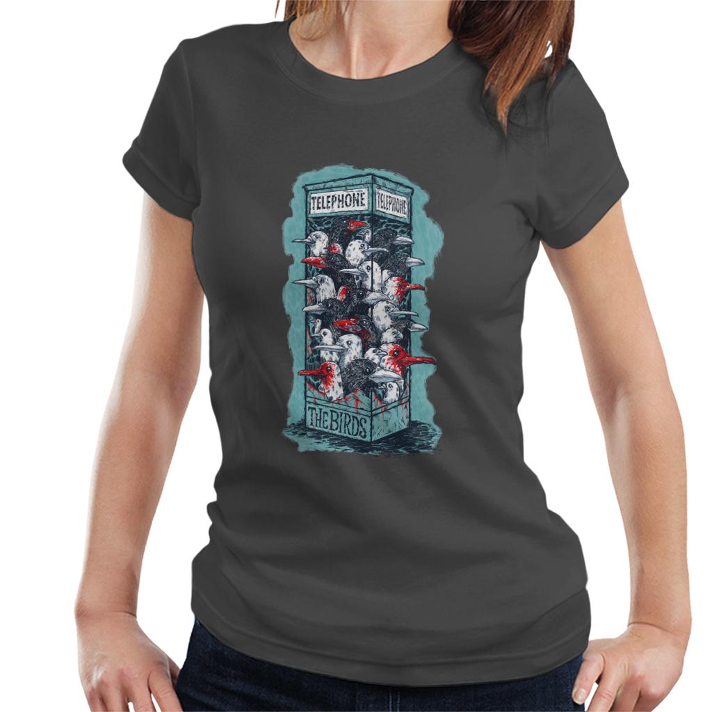 The Birds Dark Phone Booth Women's T-Shirt-ALL + EVERY