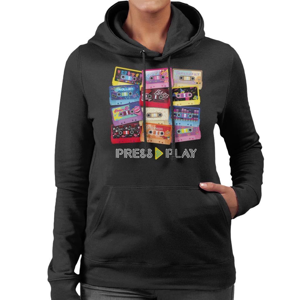 Trolls Cassette Press Play Women's Hooded Sweatshirt-ALL + EVERY