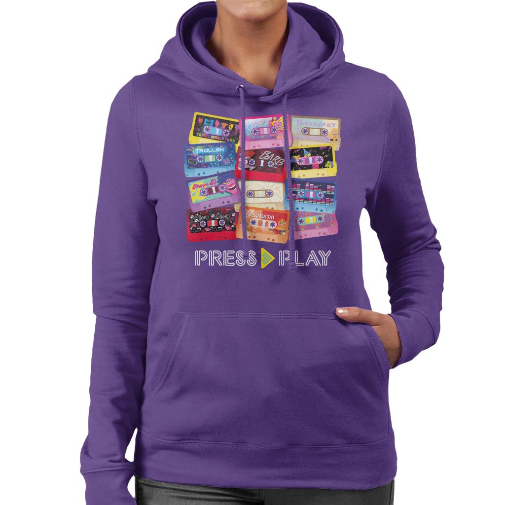 Trolls Cassette Press Play Women's Hooded Sweatshirt-ALL + EVERY