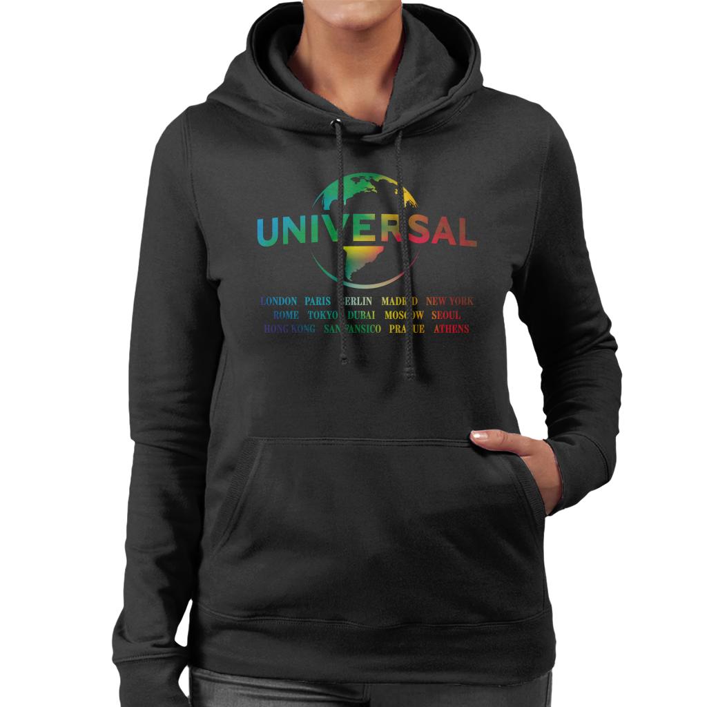 Universal Pictures Rainbow Logo Locations Women's Hooded Sweatshirt-ALL + EVERY