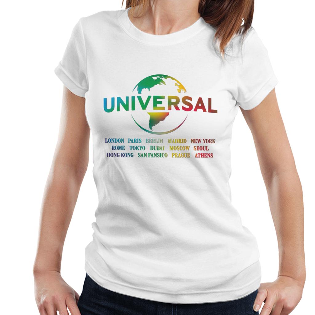 Universal Pictures Rainbow Logo Locations Women's T-Shirt-ALL + EVERY